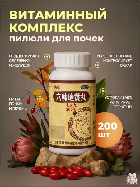 Витамины для иммунитета для взрослых, пилюли "Лю Вей Ди Хуан Вань" для почек, 200 шт.-SZZ02