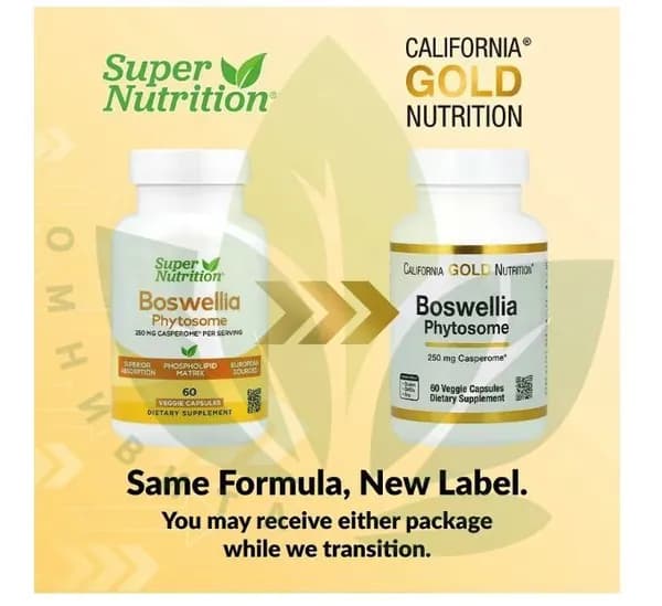 California Gold Nutrition, Boswellia Phytosome, фитосома босвеллии пильчатой с подсолнечным лецитином, 250 мг, 60 растительных капсул