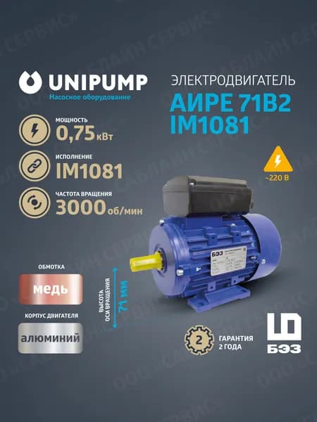 Электродвигатель 220В АИРЕ 71B2 IM1081 (0,75 кВт/3000 об/мин)