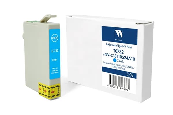 Струйный картридж NV Print T0732 (NV-C13T10524A10) Cyan для Epson Stylus C110/СХ3900/CX4900/TX200/400/600 (13,5 мл) совместимый