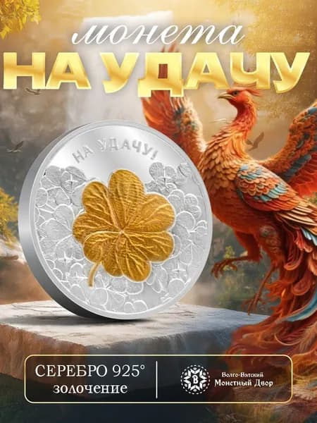 Медаль "Клевер на удачу" Амулет 925 пробы Подарок в футляре