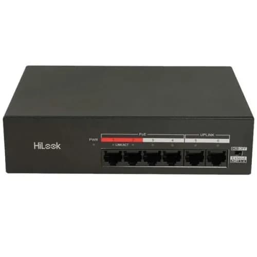 HILOOK NS-0106MP-35(B), 4 порта, мегабит, PoE 35 Вт, 2 порта мегабитного восходящего канала, неуправляемый, настольный коммутатор