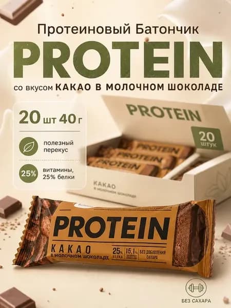 Батончик со вкусом какао в молочном шоколаде 20 шт 40г