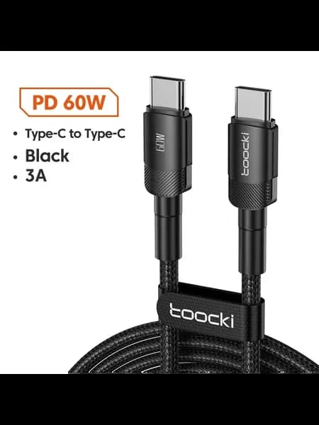 Toocki кабель Type-C to Type-C 60W, 2м, черный