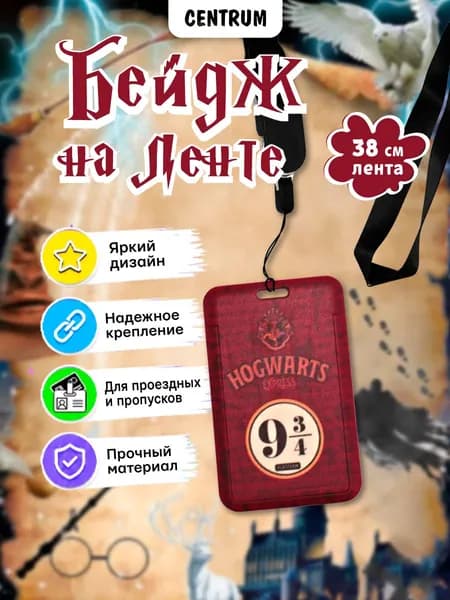 Чехол бейдж для пропуска на ленте с карабином, пластиковый, с принтом / держатель для пропуска, бейджик для школьника на шею