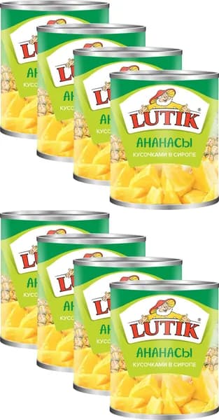 Ананасы Lutik кусочки в сиропе, комплект: 8 упаковок по 850 г