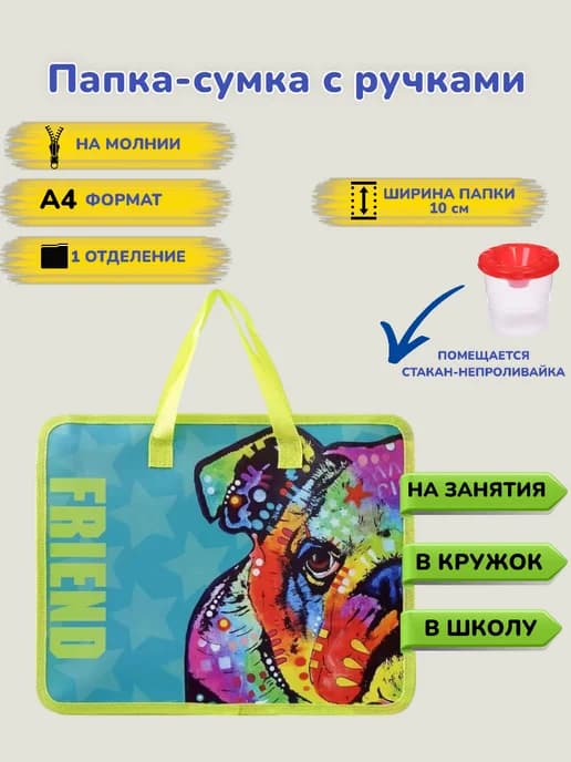 Папка сумка для ИЗО и технологии на молнии А4