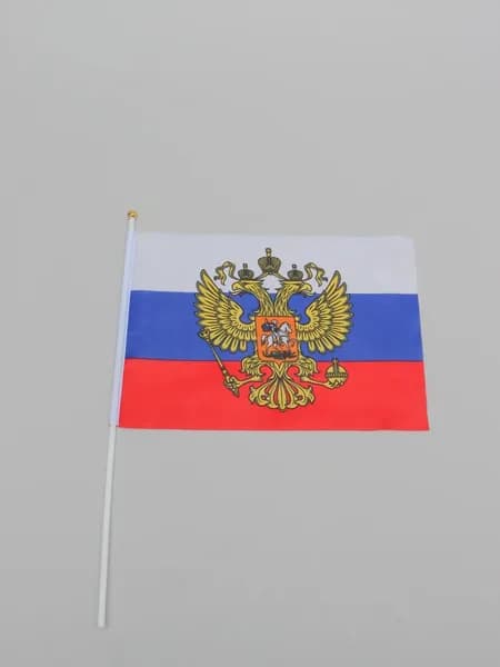 Флаг РОССИИ, флаг РОССИЙСКОЙ ФЕДЕРАЦИИ, триколор с гербом, полиэфирный шелк, двухсторонний, размер 30х40 см, 12 шт