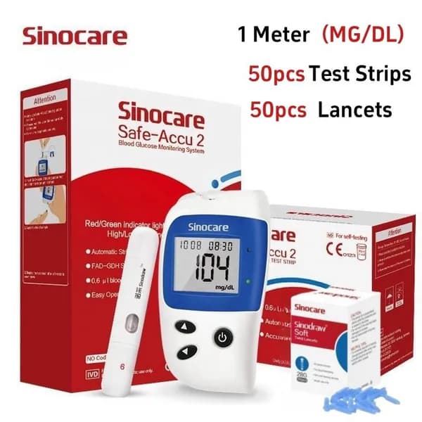 Анализатор уровня глюкозы в крови Sinocare_Safe Accu2 + 50 листов бумаги, сертификат CE