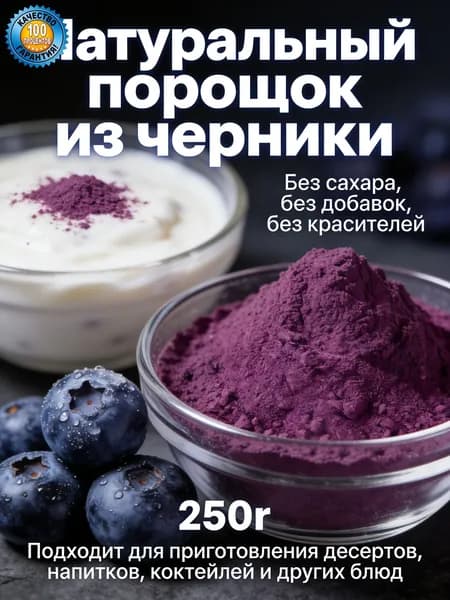 Черничный порошок премиум 250г/ без сахара и добавок/Идеально подходит для напитков, тортов, печенья и других выпечных изделий