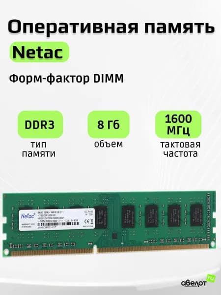 Netac Оперативная память DDR3, 1600 МГц, 1 x 8 ГБ (301527)
