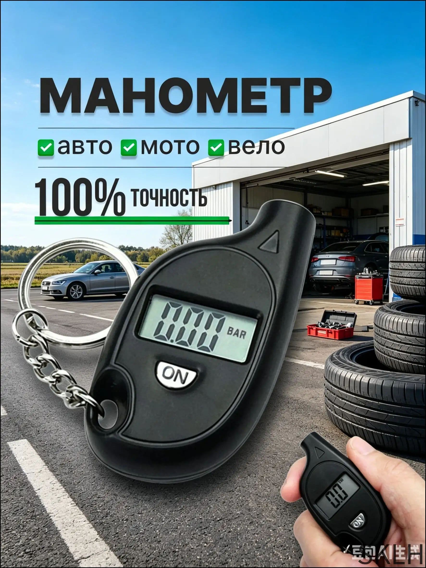 Манометр автомобильный, 1 шт.
