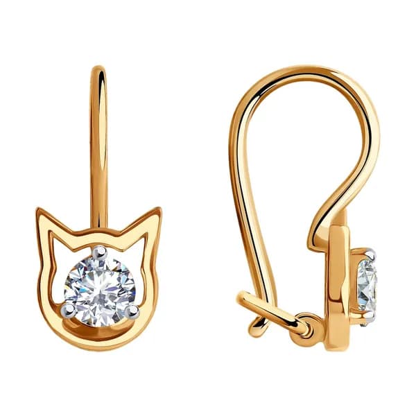 Золотые серьги DIAMANT-ONLINE с фианитом 585 пробы