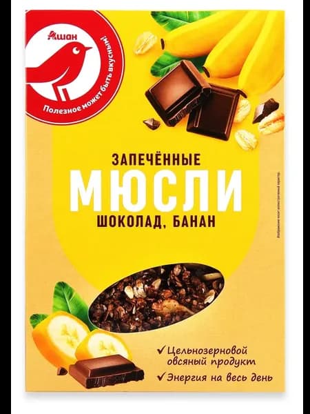 Мюсли запеченные АШАН Красная птица шоколад банан, 375