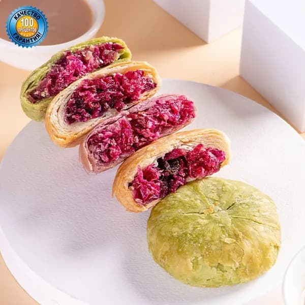 Юньнаньский цветочный торт, матча + фиолетовый картофель + роза (10 шт.)