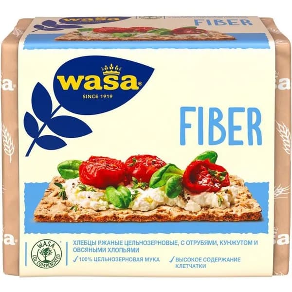 Хлебцы ржаные Wasa Fiber с отрубями-кунжутом-овсяными хлопьями 230 г