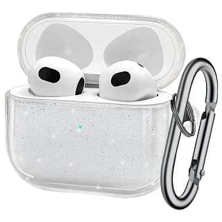 Чехол для наушников AirPods 4 (2024) силиконовый с карабином, прозрачный с блестками