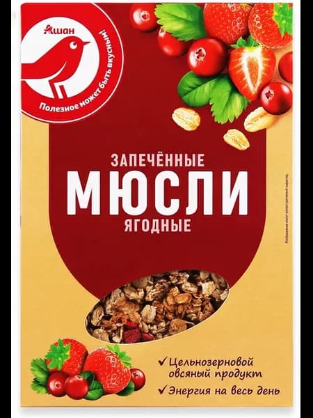 Мюсли запеченные АШАН Красная птица ягодные, 375