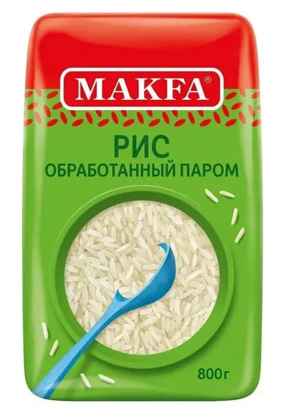 Makfa Крупа рис шлифованный, длиннозерный, обработанный паром, 800 гр
