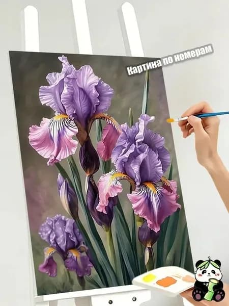 Картина по номерам Нежные ирисы с зелеными стеблями 40х50 см, картина в живописном стиле, набор для творчества, стильный декор для дома, подарок для ценителей красоты