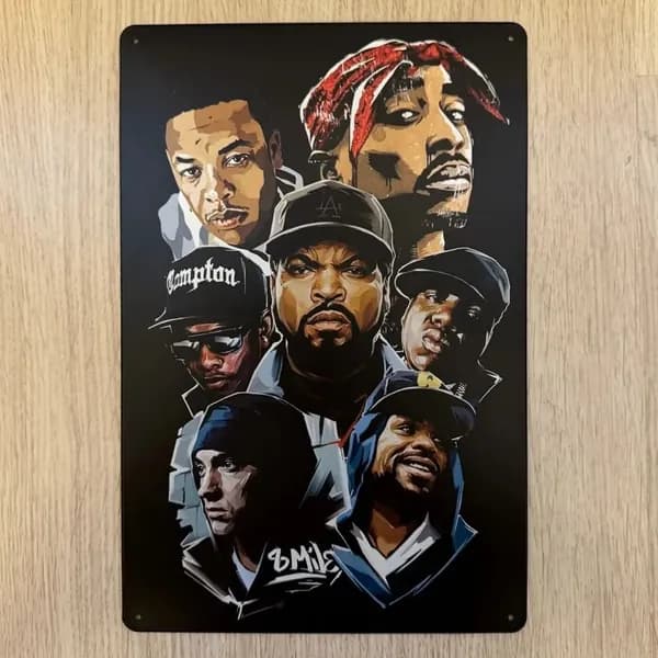 Табличка металлическая интерьерная Рэп Rap Eminem Method Man 2Pac Dr Dre Ice Cube Notorious B.I.G. Eazy-E NWA