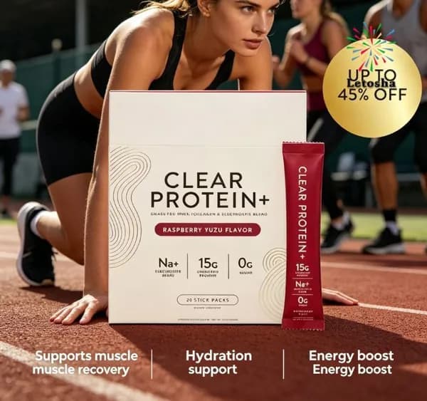 Clear Protein+ Порошок из сывороточного протеина от коров, питающихся травой, коллагена и смеси электролитов, со вкусом малины и грейпфрута, 20 пакетиков.