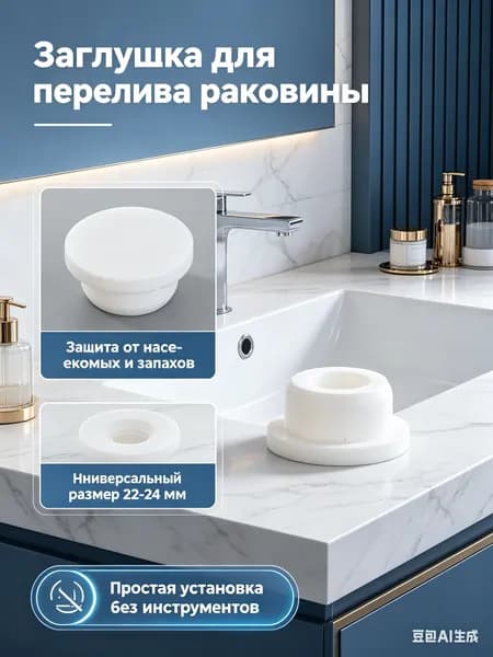 Заглушка для протекания раковины, силиконовое затыкающее отверстие, заглушка для универсального отверстия для перелива раковины, белое,1 шт