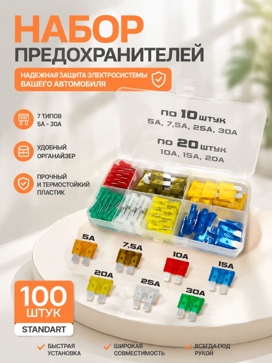 Предохранитель автомобильный, 100 шт., арт. предохранители