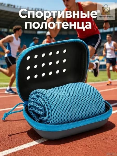 Охлаждающее спортивное полотенце с быстрым высыханием и контейнером для хранения, синее