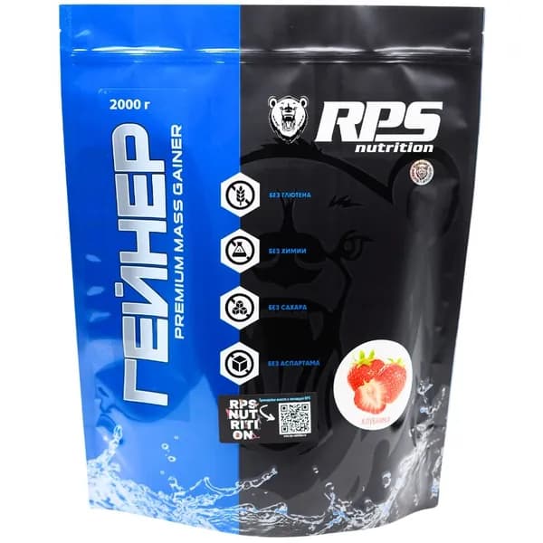 Гейнер для набора веса, массы RPS Nutrition Premium Mass Gainer, 2000 г, клубника
