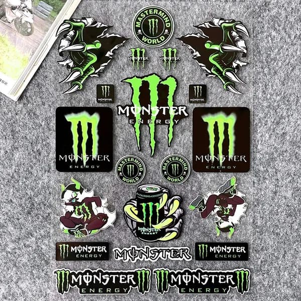 Светоотражающие наклейки для мотоциклов, наклейки monster energy, водонепроницаемое украшение шлема, аксессуары для модификации боковой панели