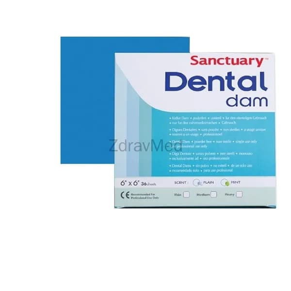 Коффердам латексный (завеса) Dental Dams, 36шт, цвет синий, Sanctuary