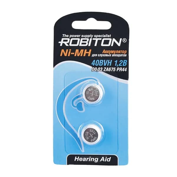 Аккумуляторы ROBITON 40BVH 1.2В BL2 Ni-MH BVH 40mAh 2 шт, для слуховых аппаратов и специальных устройств