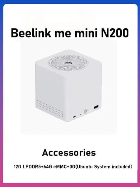 Beelink Мини-ПК (Intel Alder Lake N150, RAM 12 ГБ, SSD 50 ГБ, AMD Radeon, Windows 11 Home), beelink me mini n200, белый