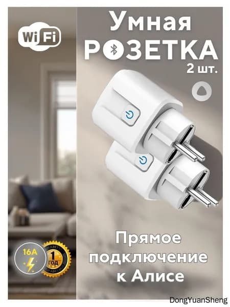 Умная розетка 16А белая 2 гнезда