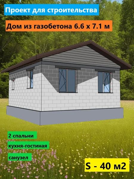 Проект дома из газобетона 40м2 две спальни