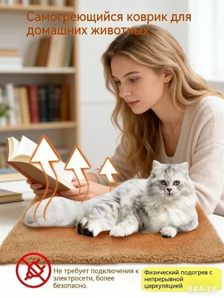 GEALFIS Лежанка с подогревом для кошек и собак, самонагревающийся коврик для пожилых животных, с эффектом шерсти, нескользящий, 57x46 см