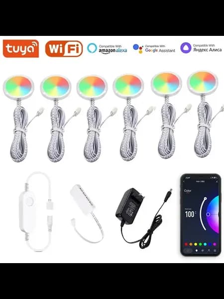 RGB светодиодный светильник под шкаф Tuya WiFi UK Plug, 4pcs