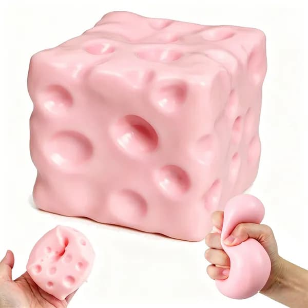 Сырный кубик-антистресс из муки, розовый, 5,5 см, с ароматом торта
