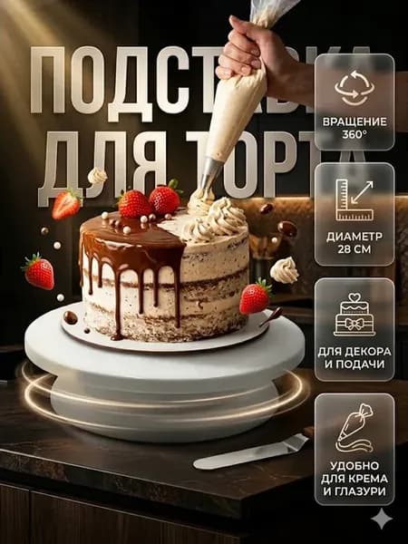 Подставка для торта вращающаяся 28 см тортовница пластиковая
