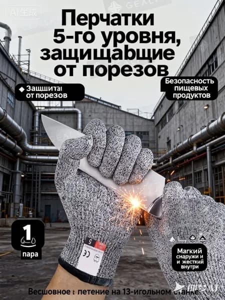 Перчатки/рукавицы защитные,Уровень защиты 5,Не бойтесь ножевого огня