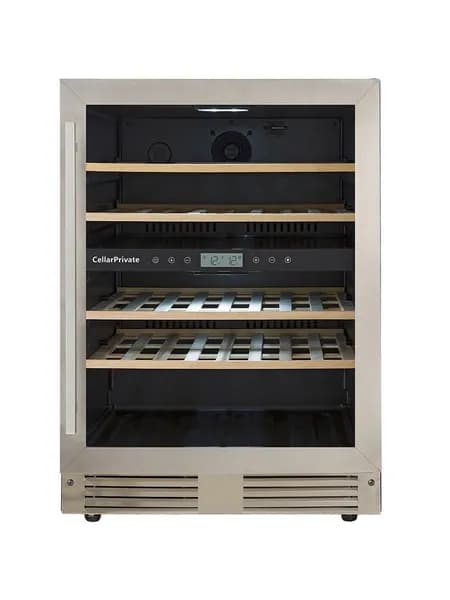 Винный шкаф Cellar Private СР043-2Т, встраиваемый, двухтемпературный на 44 бут, серебристый.