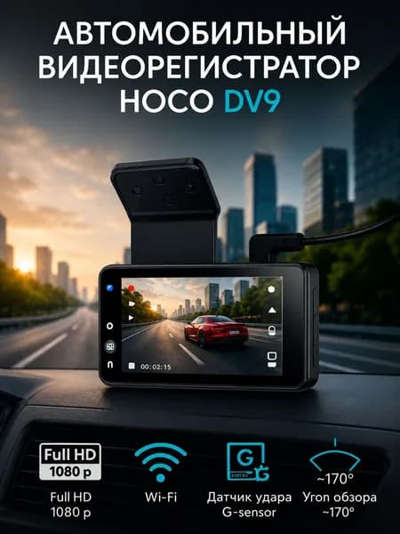 Видеорегистратор автомобильный Hoco DV9 Full HD запись, Wi-Fi, датчик удара