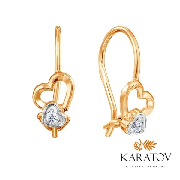 Серьги женские золотые 585 пробы с фианитом, KARATOV