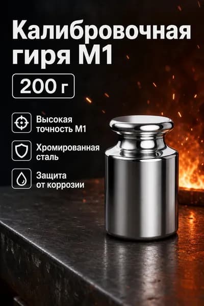 Калибровочный груз класса M1 200 г из стали с хромированным покрытием для точных весов