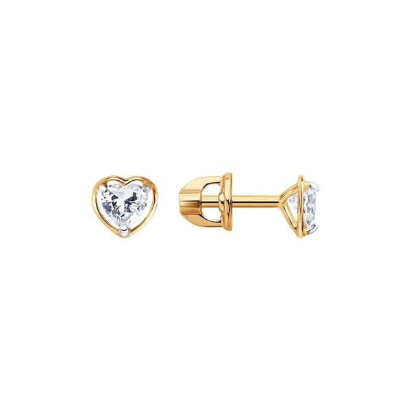 Diamant, Серьги из золота с фианитами, 51-122-03021-1, пусеты, украшение из красного золота 585 пробы, гвоздики