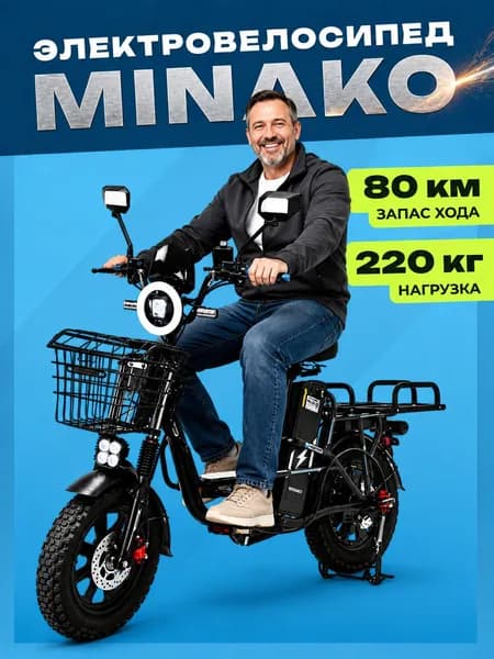 Электровелосипед для взрослых MINAKO Monster PRO, (монстр) 60V/21Ah Черный, с багажником