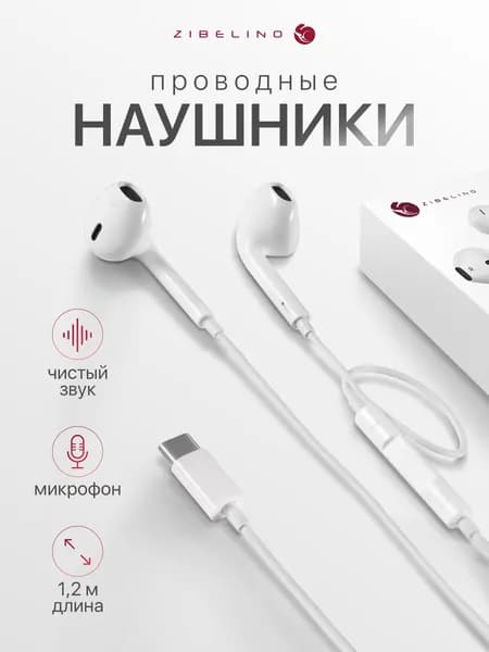 Наушники проводные Type-C с микрофоном, 1,2 м, белый