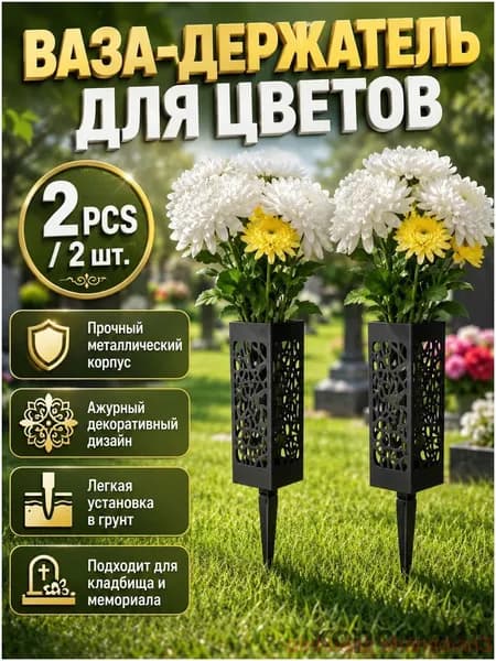 Кладбищные, ажурные бутылки с цветами, 2 шт.