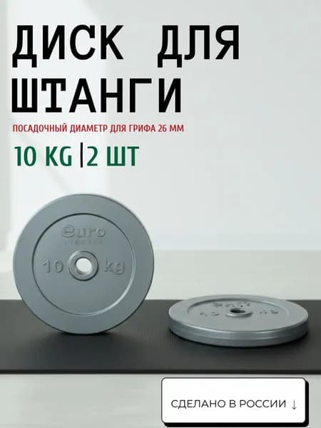 Блин для штанги 10 кг 2 штуки диаметр 26 мм